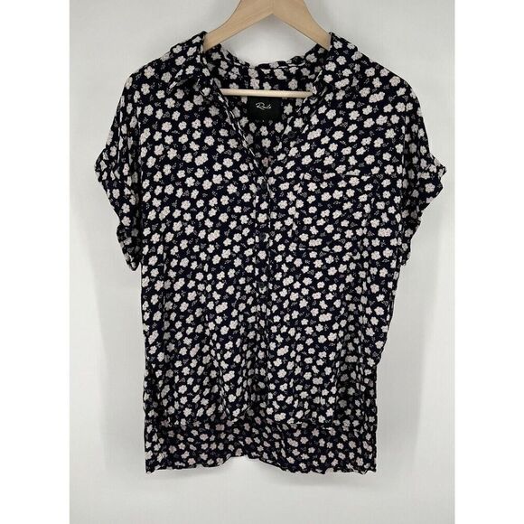 Rails Shirt Button Down Womens Size Small Blue Floral Loose Boxy Fit High-Low - Picture 1 of 4